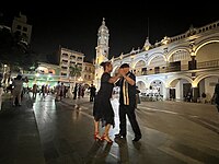 Под аккомпанемент живого оркестра пары танцуют дансон