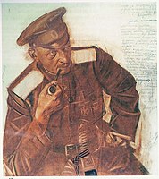 Полковник П. В. Чеснаков. Худ. В. И. Шугаев, Рисунок к картине «Полк на позициях», 1916 г. Бумага, сангина, уголь, пастель.