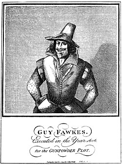 Классический портрет Гая Фокса. Прижизненных изображений не сохранилось, образ сложился позднее.