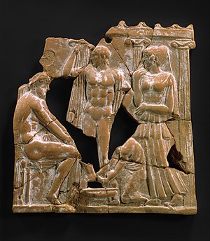 Возвращение Одиссея. Терракотовая табличка, около 450 года до н. э.