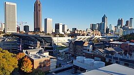 Bobby Dodd Stadium, Atlanta skyline.jpg