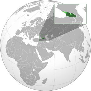 Грузия на карте мира. Светло-зелёным обозначены неконтролируемые территории.