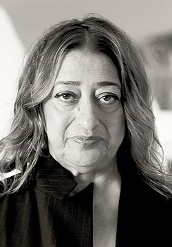 Zaha Hadid in Heydar Aliyev Cultural center in Baku nov 2013 (cropped).jpg