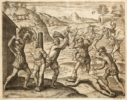 Гравюра из издания «Кратчайшего сообщения о разрушении Индий». Бартоломе Де Ла Касаса. 1552 г.