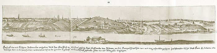 Россия. Торжок. Вид на город и реку. Рисунок 1661-1662 гг. Августин Мейерберг, австрийский шпионс