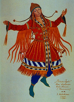 Рисунок художника Ивана Билибина. Половецкая женщина