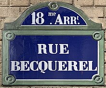 Мемориальная доска на улице Беккерель, Париж