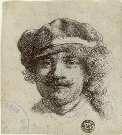 Рембрандт. «Автопортрет в кепке». Офорт. 1634